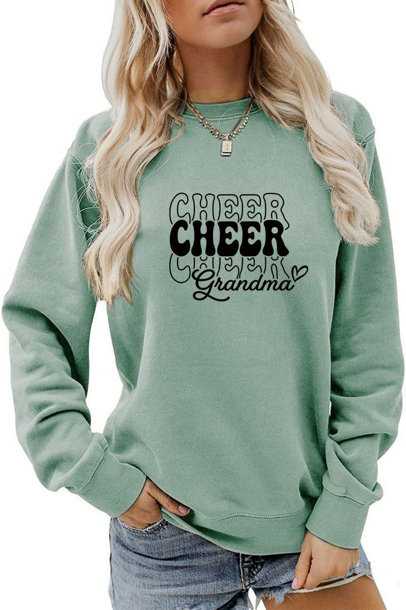 WOMEN CHEER LETTER PRINTING LOOSE FIT PULLOVER