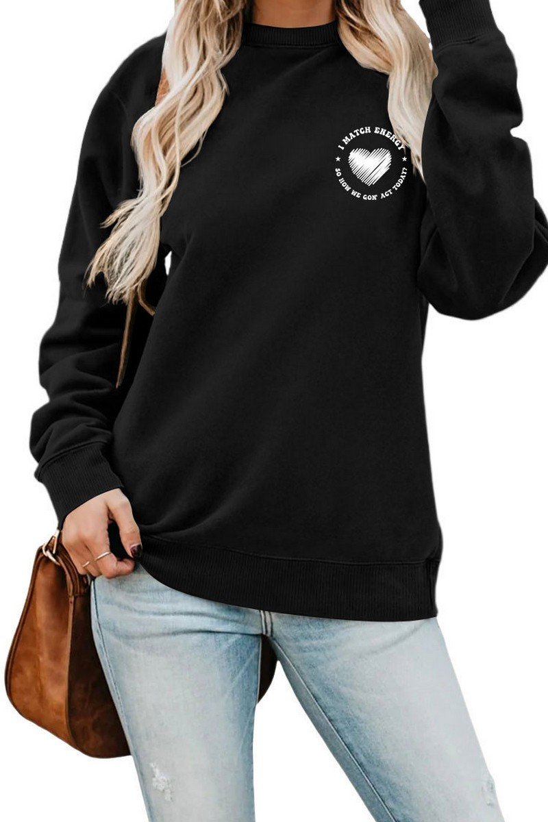 WOMEN HEART PRINTING SOLID PULLOVER T SHIRT