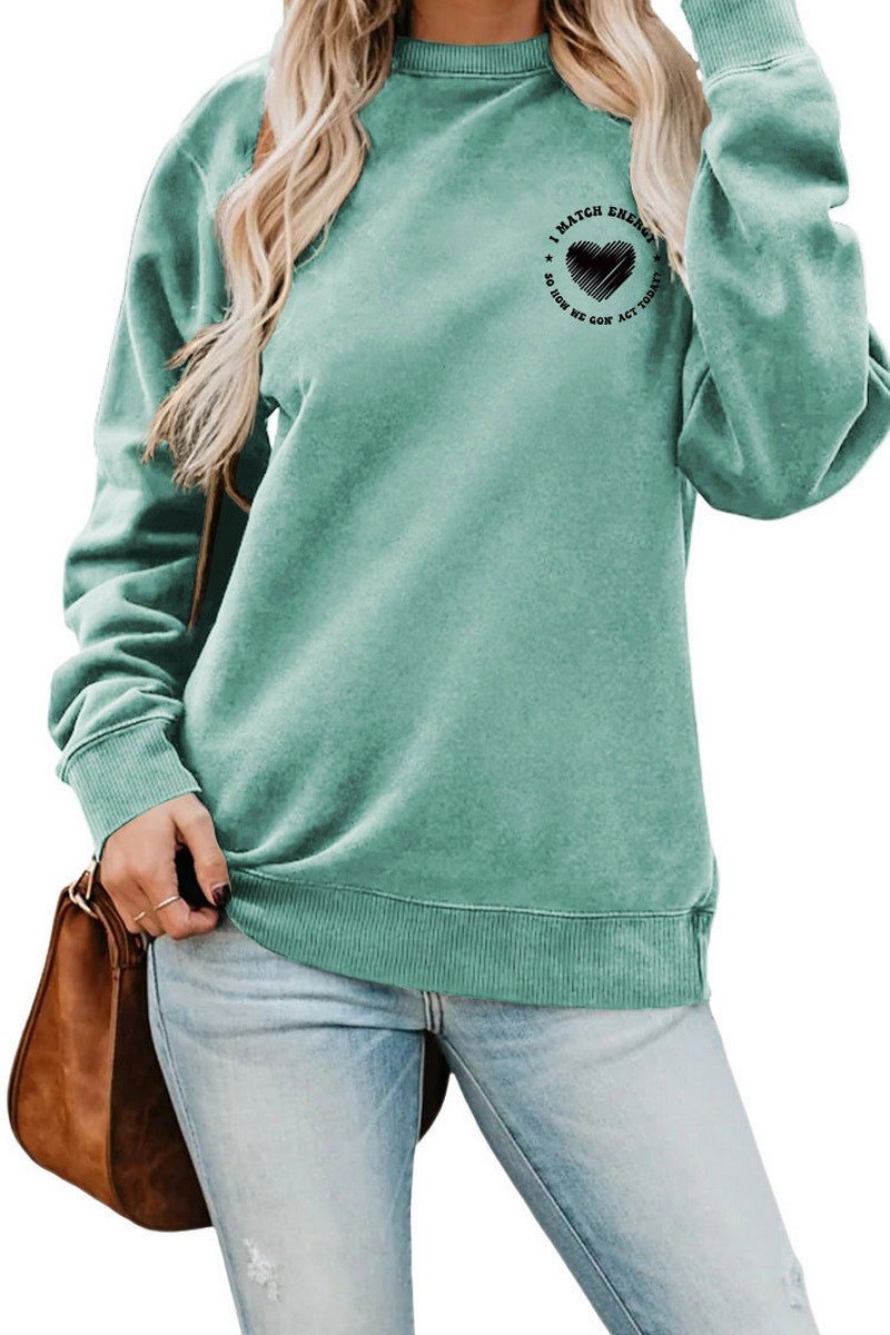 WOMEN HEART PRINTING SOLID PULLOVER T SHIRT