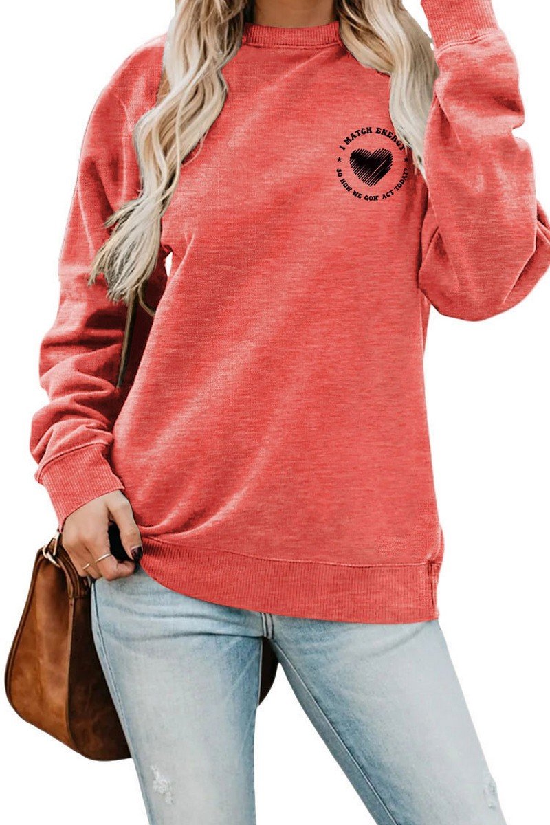 WOMEN HEART PRINTING SOLID PULLOVER T SHIRT