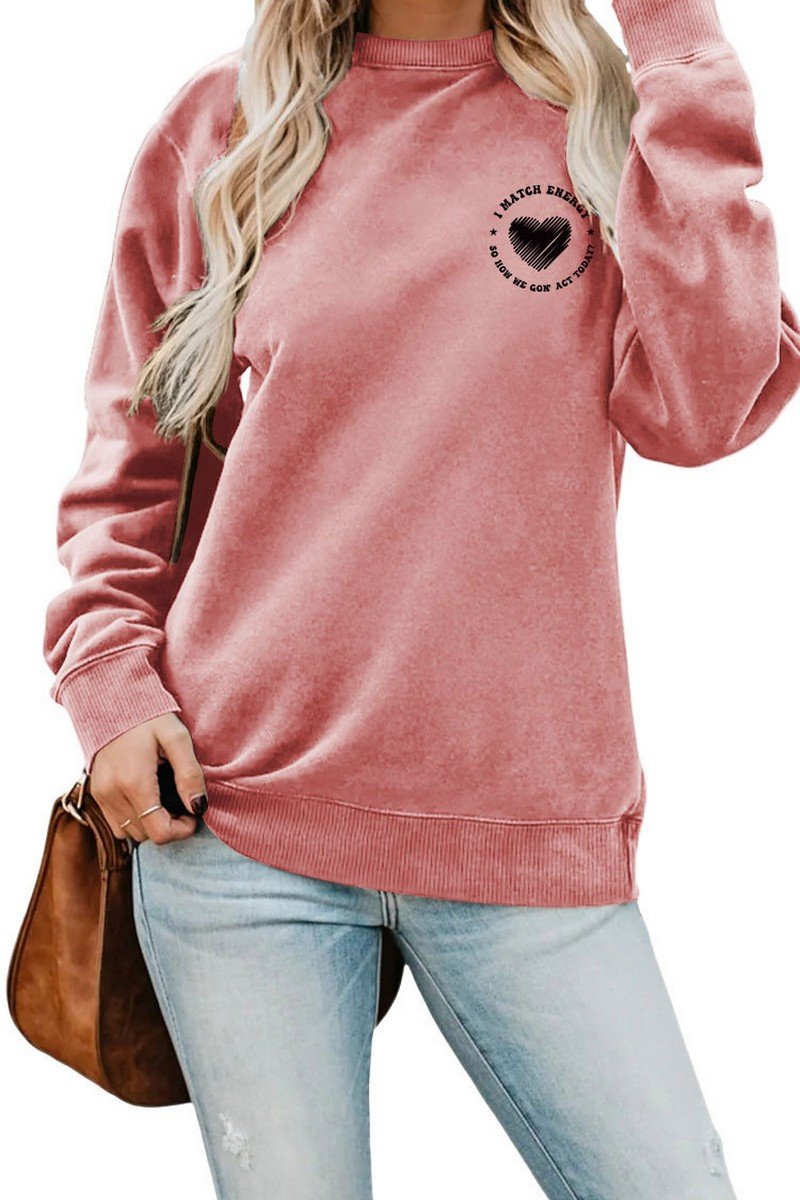 WOMEN HEART PRINTING SOLID PULLOVER T SHIRT