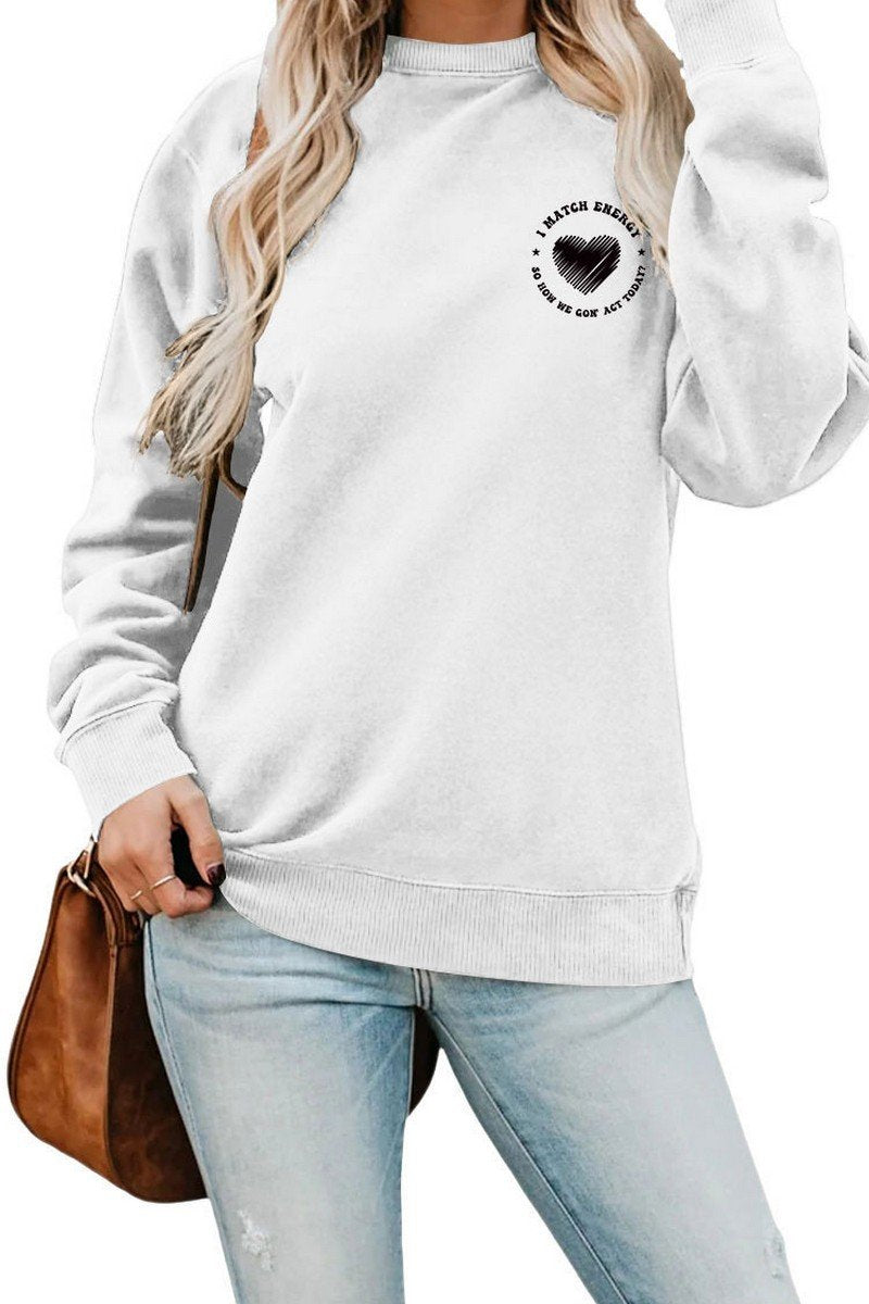 WOMEN HEART PRINTING SOLID PULLOVER T SHIRT