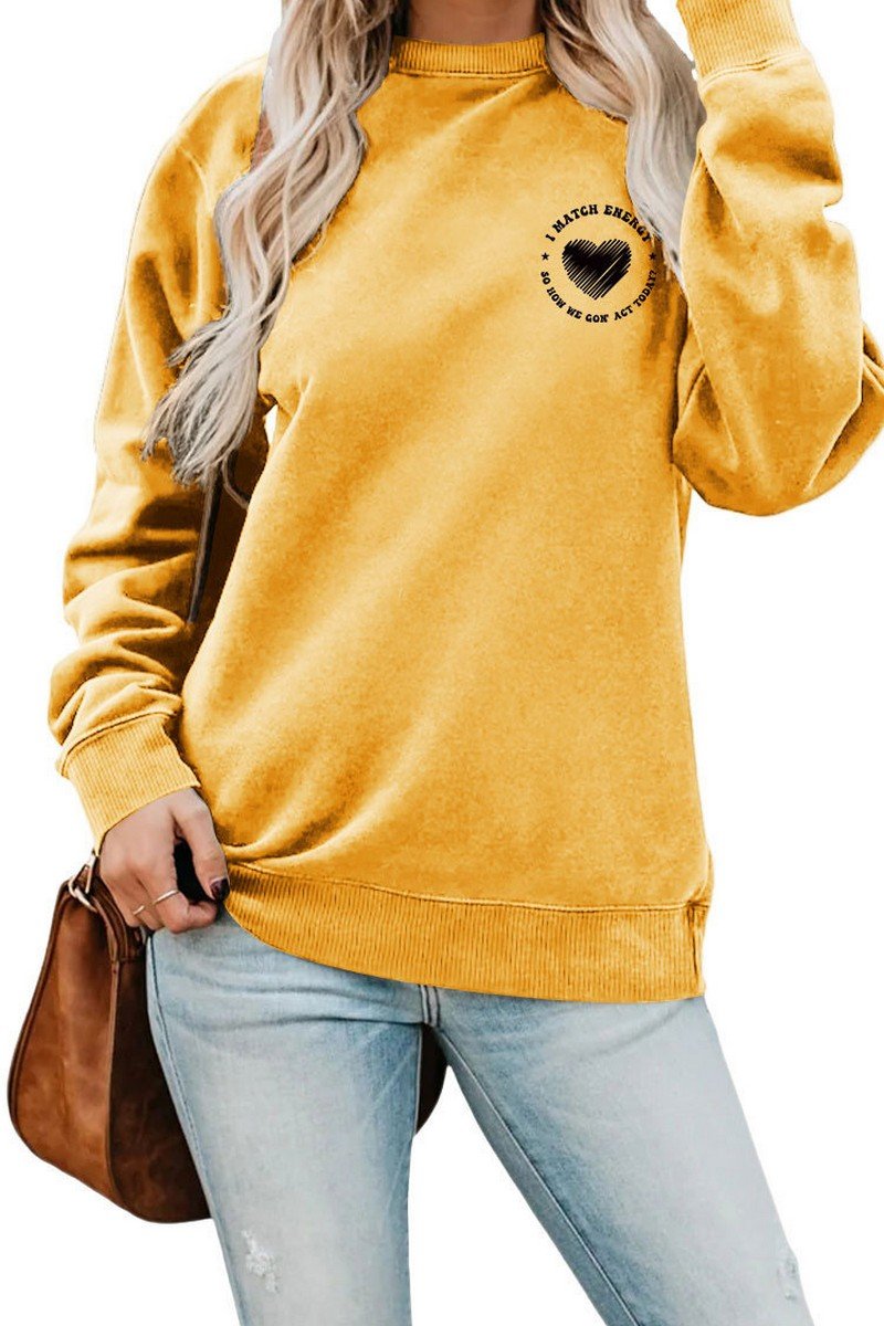 WOMEN HEART PRINTING SOLID PULLOVER T SHIRT