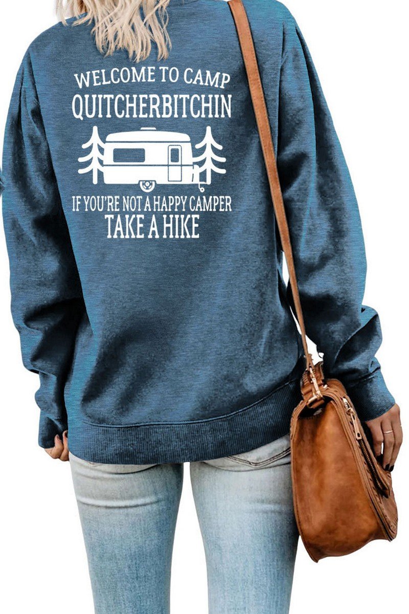 WOMEN CAMPING PRINT OVERSIZED RIBBED CASUAL TEE