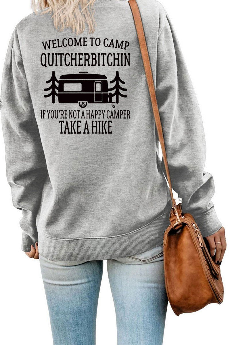 WOMEN CAMPING PRINT OVERSIZED RIBBED CASUAL TEE