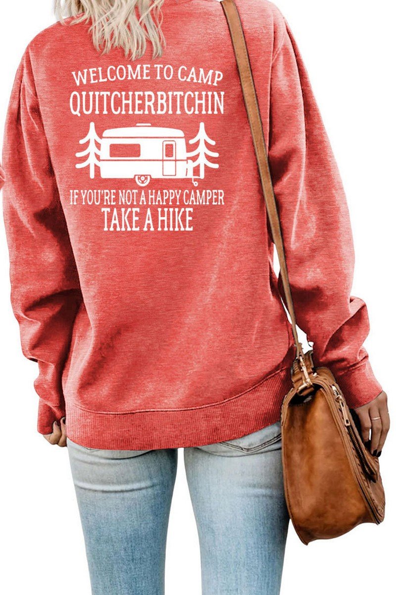 WOMEN CAMPING PRINT OVERSIZED RIBBED CASUAL TEE