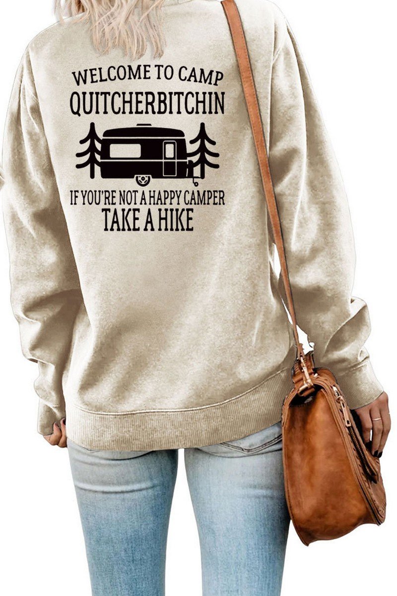 WOMEN CAMPING PRINT OVERSIZED RIBBED CASUAL TEE