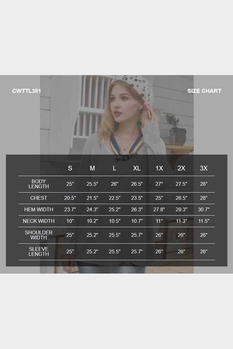 V NECK WAFFLE KNIT LONG SLEEVE TOP - Doublju