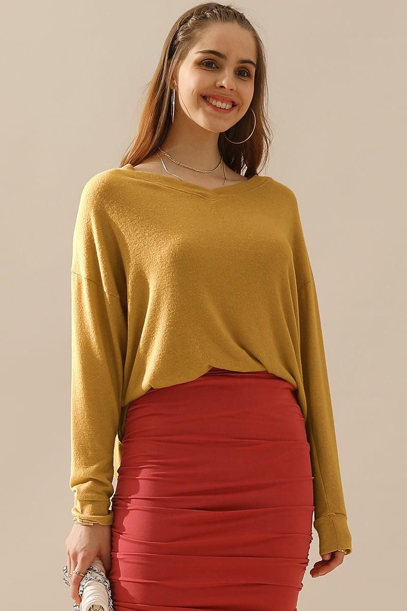 V NECK PULLOVER SWEATER KNIT TOP - Doublju