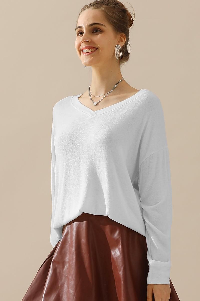 V NECK PULLOVER SWEATER KNIT TOP - Doublju