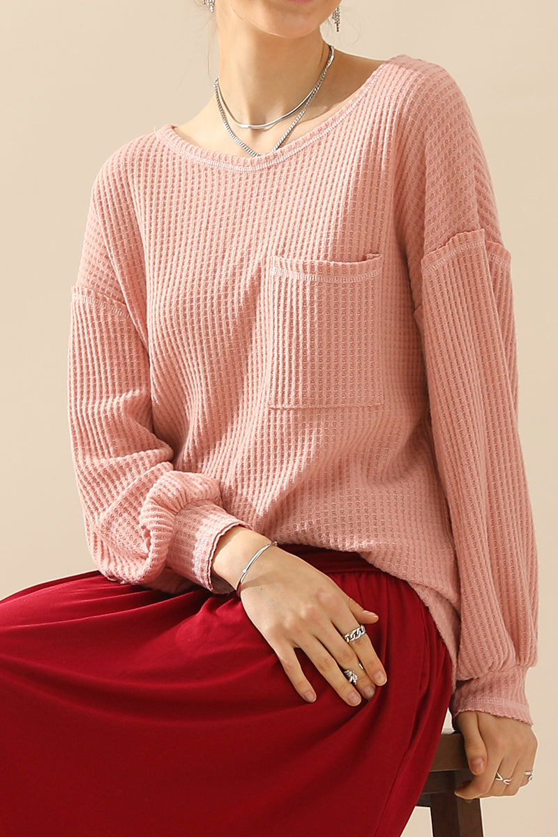 R NECK SHIRING CUFF SWEATER KNIT TOP