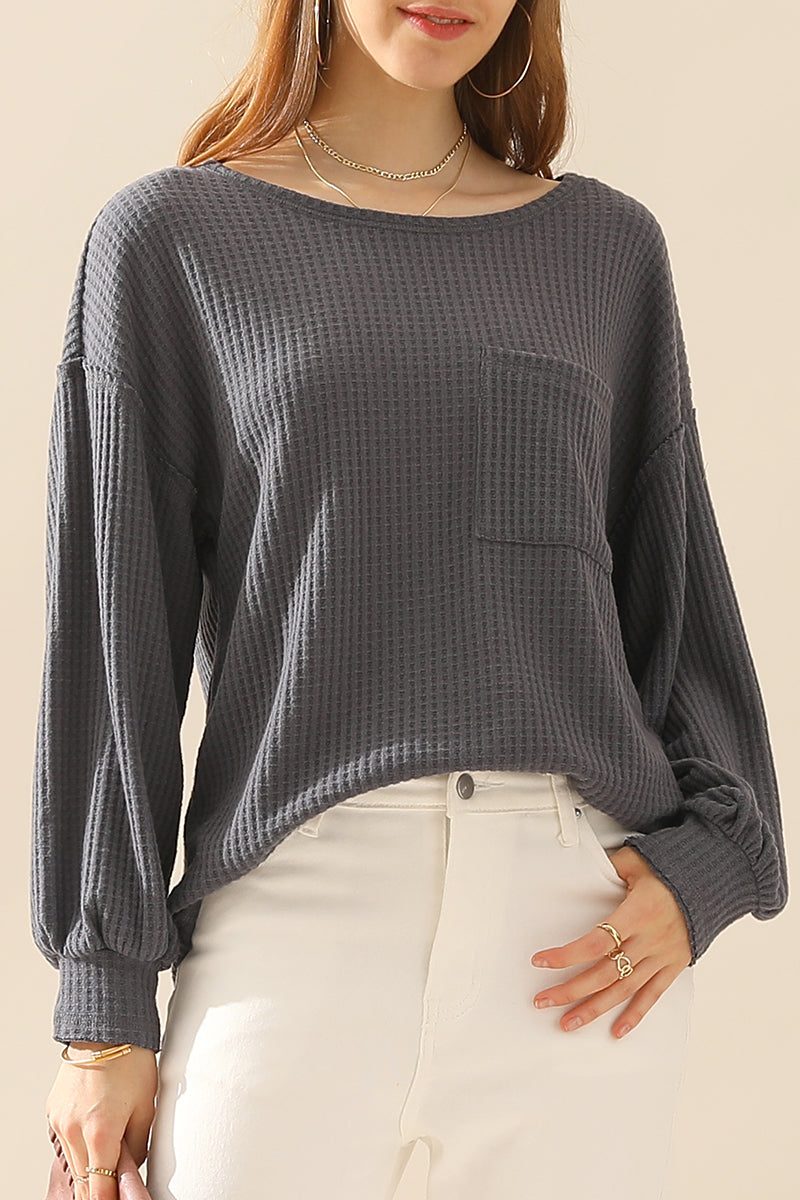 R NECK SHIRING CUFF SWEATER KNIT TOP