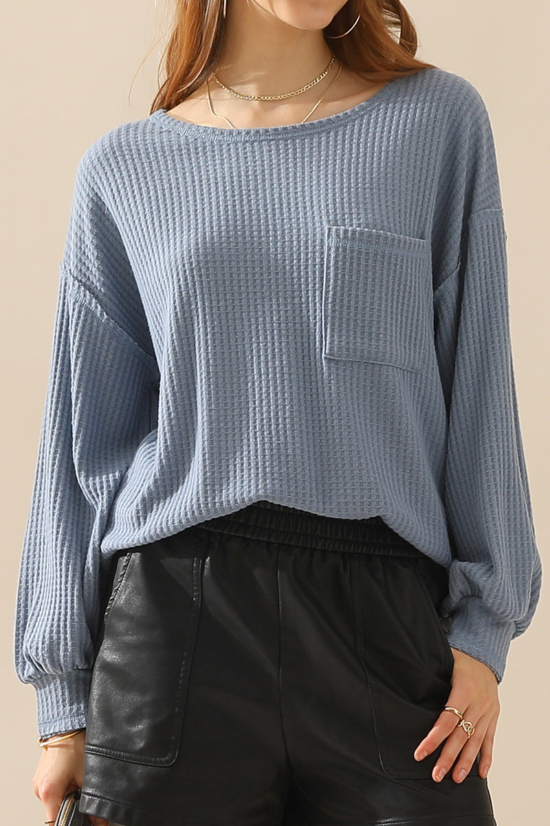 R NECK SHIRING CUFF SWEATER KNIT TOP