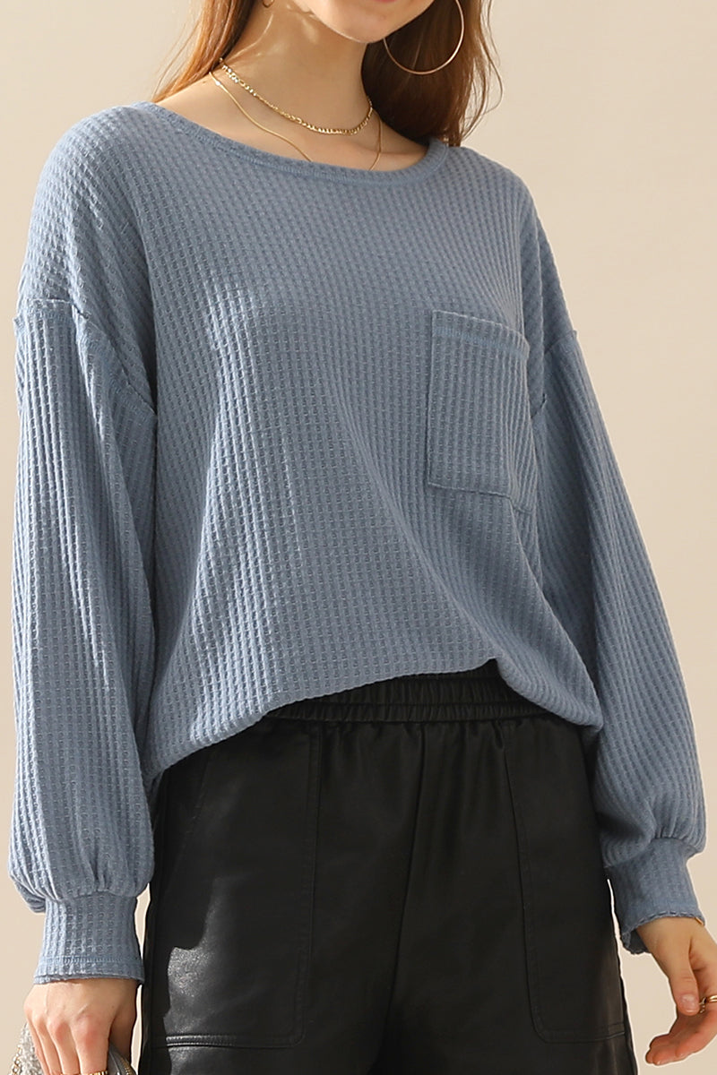 R NECK SHIRING CUFF SWEATER KNIT TOP