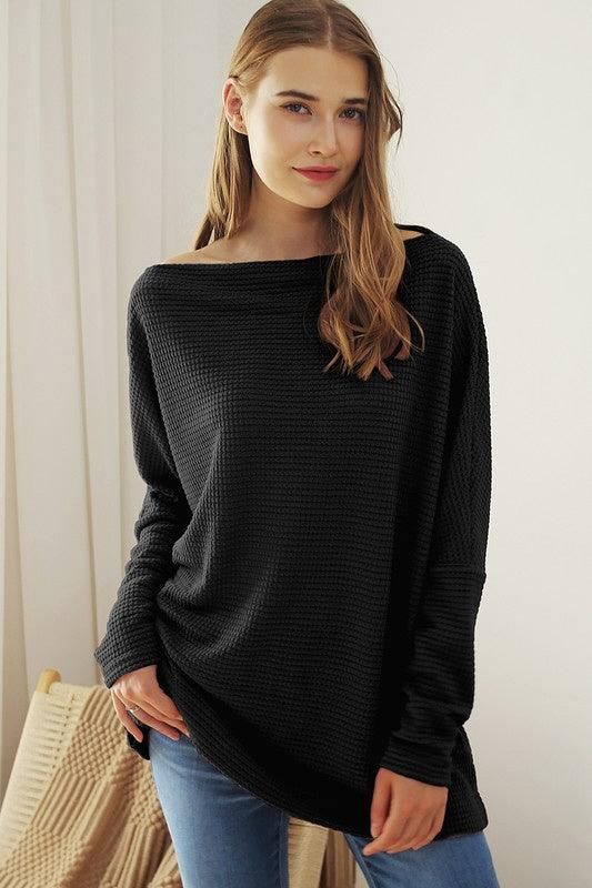 BOAT NECK BATWING SLEEVE PULLOVER SWEATER KNIT TOP - Doublju