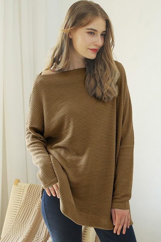 BOAT NECK BATWING SLEEVE PULLOVER SWEATER KNIT TOP - Doublju
