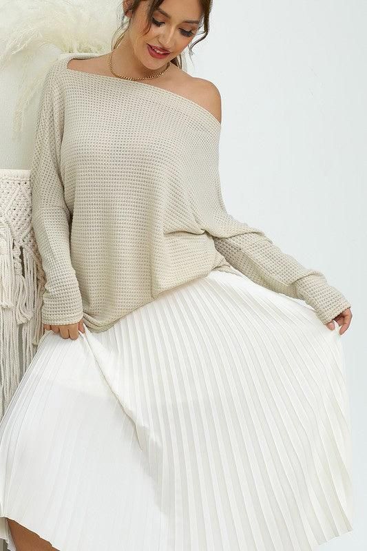 BOAT NECK BATWING SLEEVE PULLOVER SWEATER KNIT TOP - Doublju