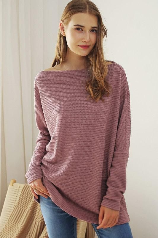 BOAT NECK BATWING SLEEVE PULLOVER SWEATER KNIT TOP - Doublju