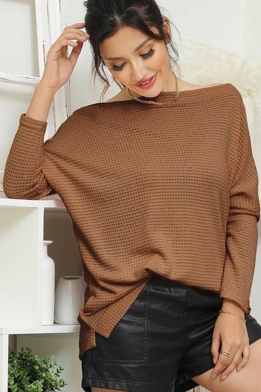 BOAT NECK BATWING SLEEVE PULLOVER SWEATER KNIT TOP - Doublju