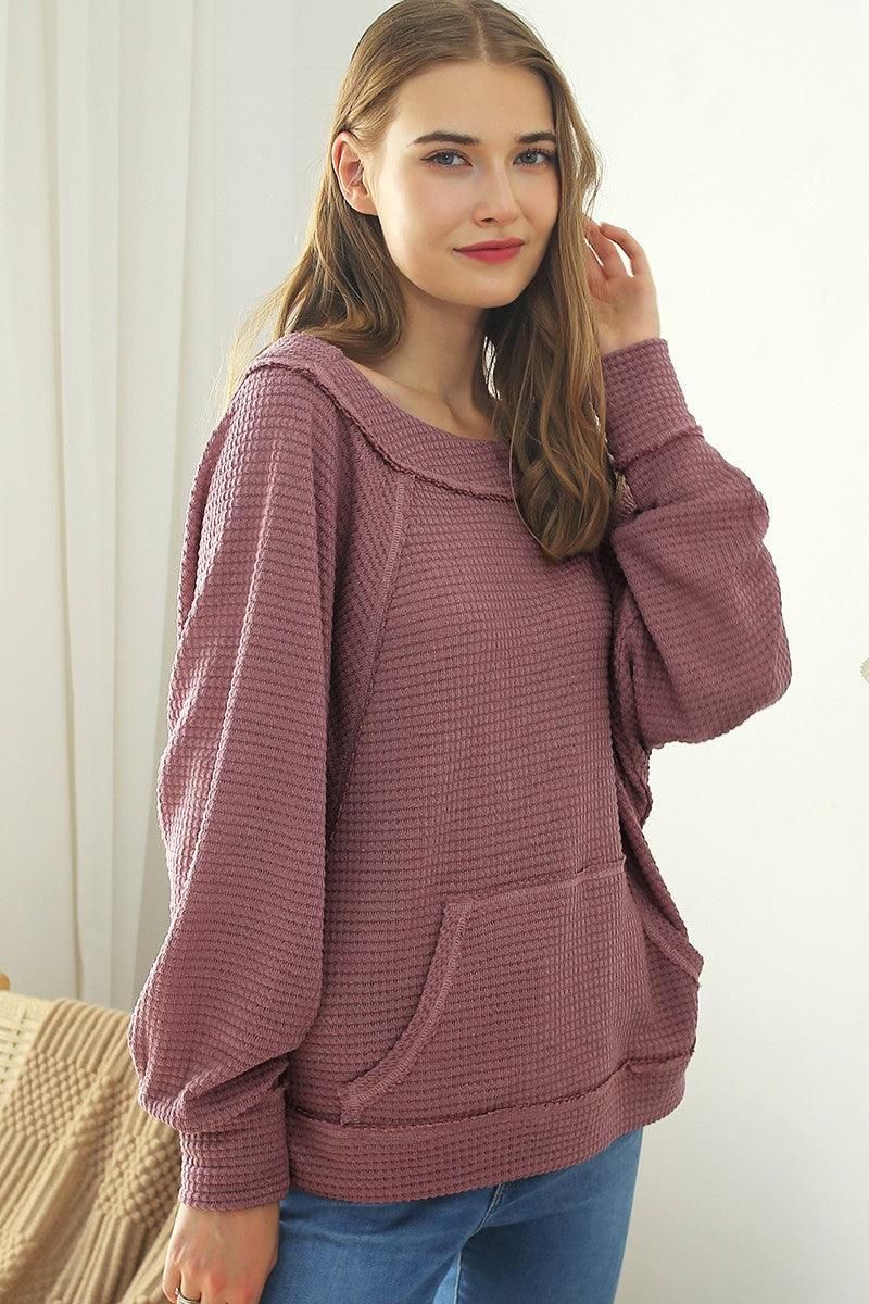 BOAT NECK POCKETED PULLOVER SWEATER KNIT TOP - Doublju