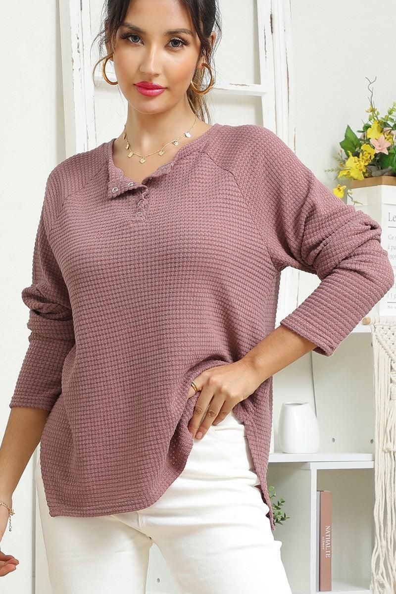 R NECK EYELET DETAILED REGLAN SWEATER KNIT TOP - Doublju