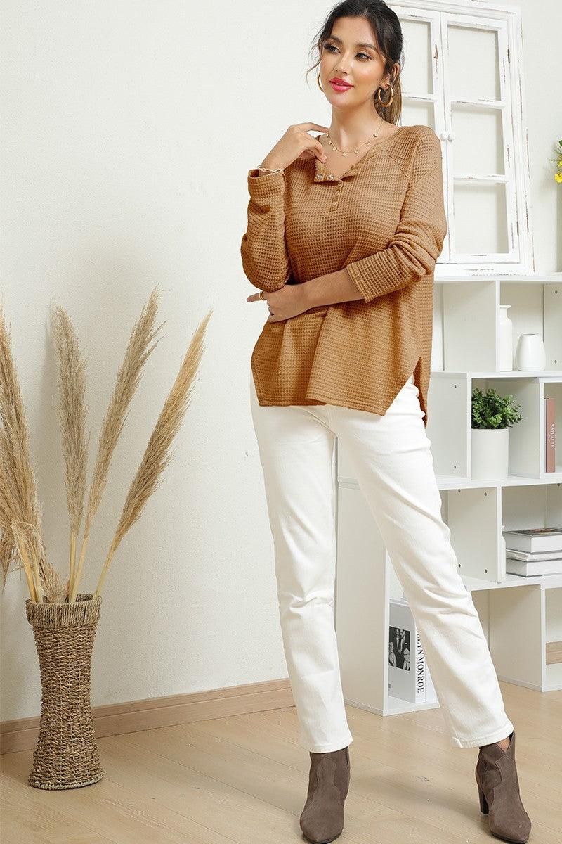 R NECK EYELET DETAILED REGLAN SWEATER KNIT TOP - Doublju