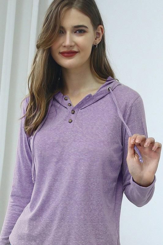 BUTTON DOWN HENLEY LIGHT WEIGHT HOODIE TOP - Doublju