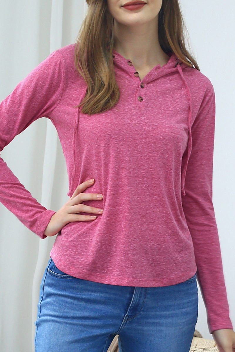 BUTTON DOWN HENLEY LIGHT WEIGHT HOODIE TOP