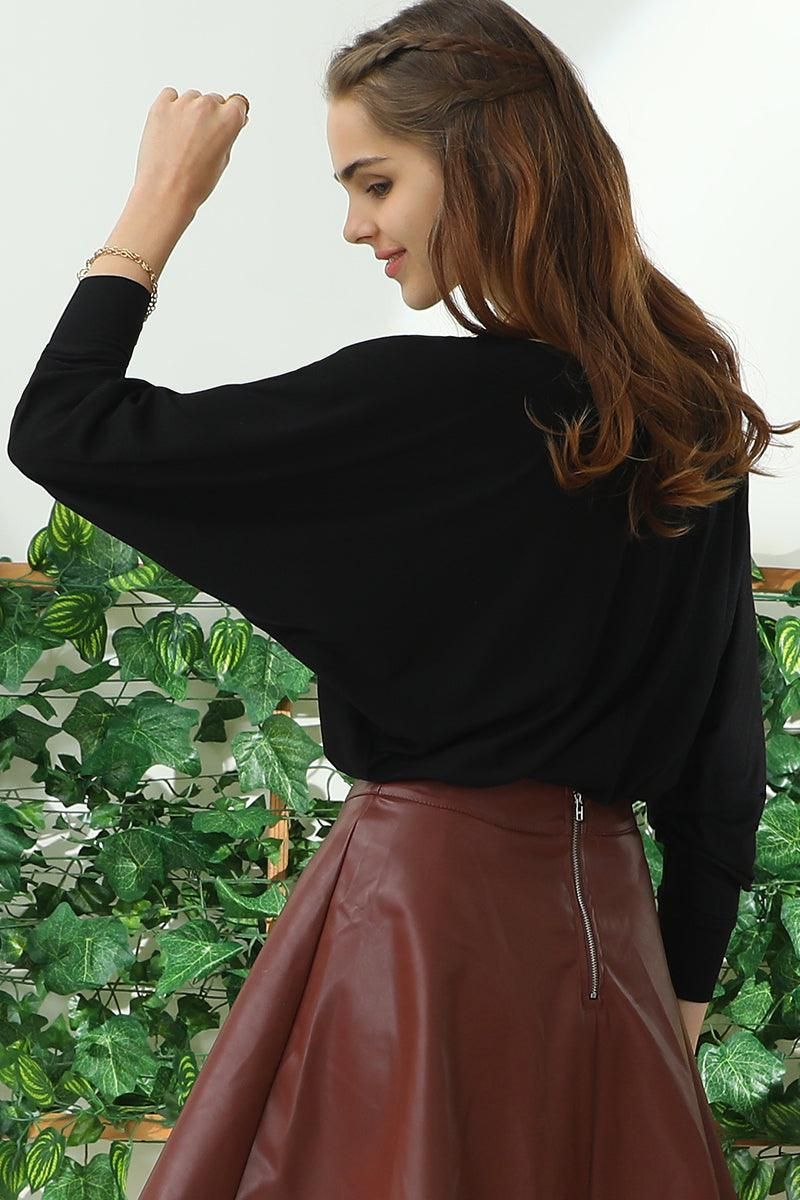 ROUND NECK BATWING SLEEVE TOP - Doublju