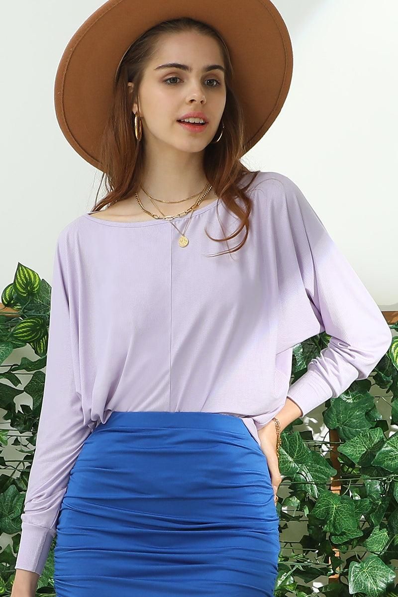 ROUND NECK BATWING SLEEVE TOP - Doublju