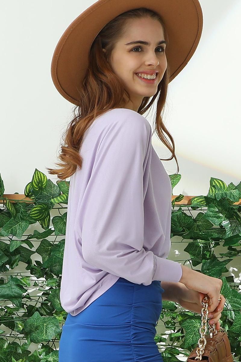 ROUND NECK BATWING SLEEVE TOP - Doublju