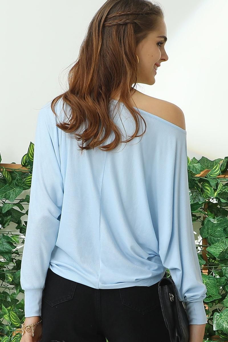 ROUND NECK BATWING SLEEVE TOP - Doublju