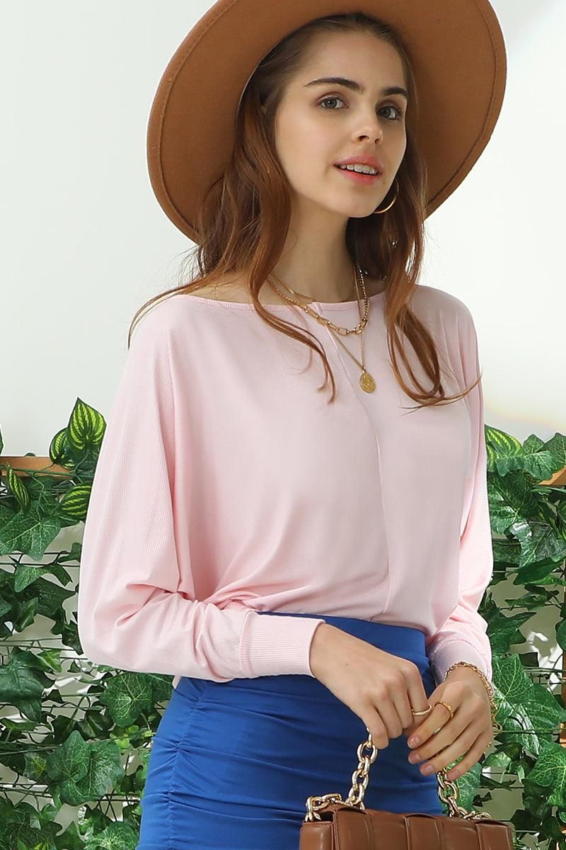 ROUND NECK BATWING SLEEVE TOP - Doublju