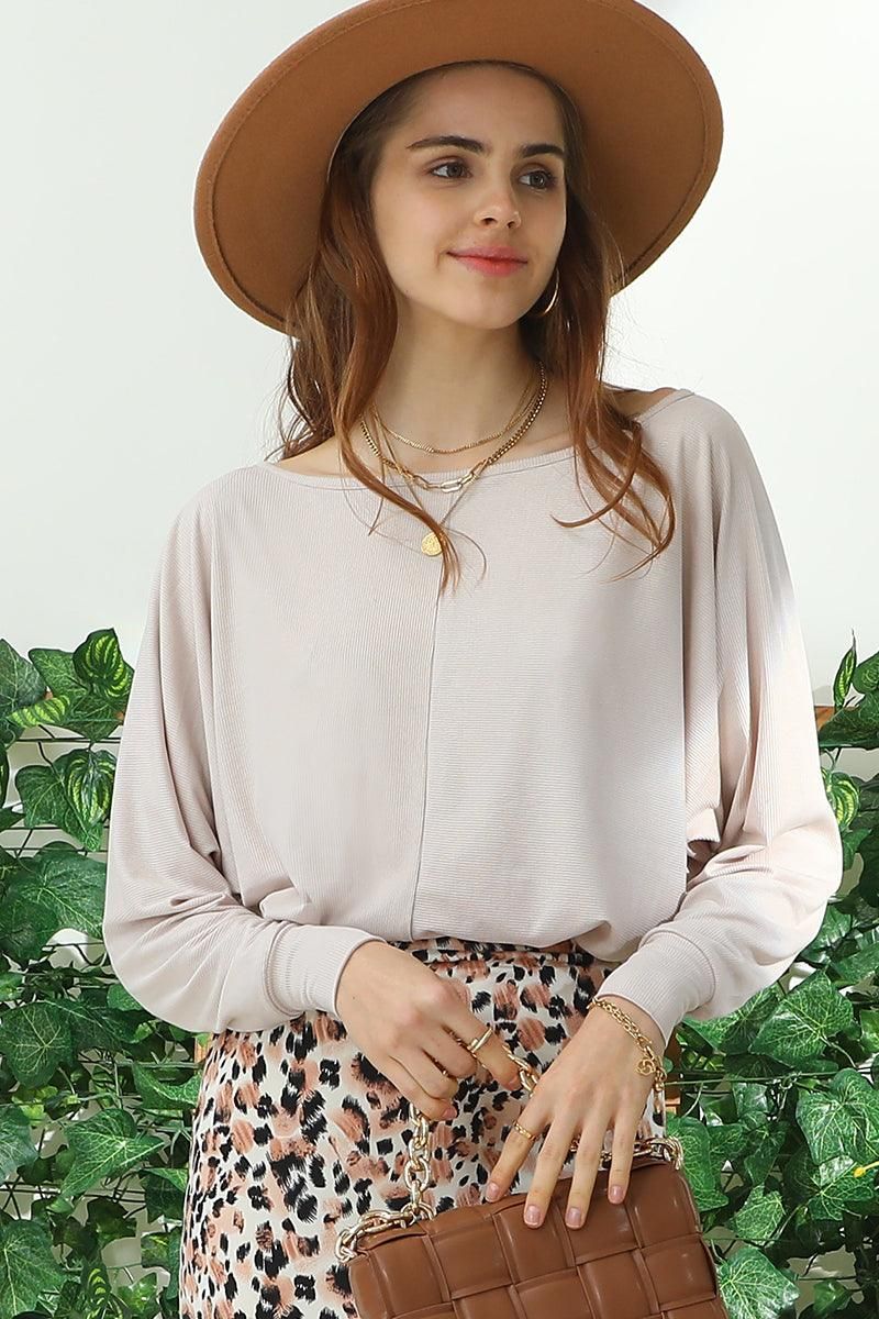 ROUND NECK BATWING SLEEVE TOP - Doublju