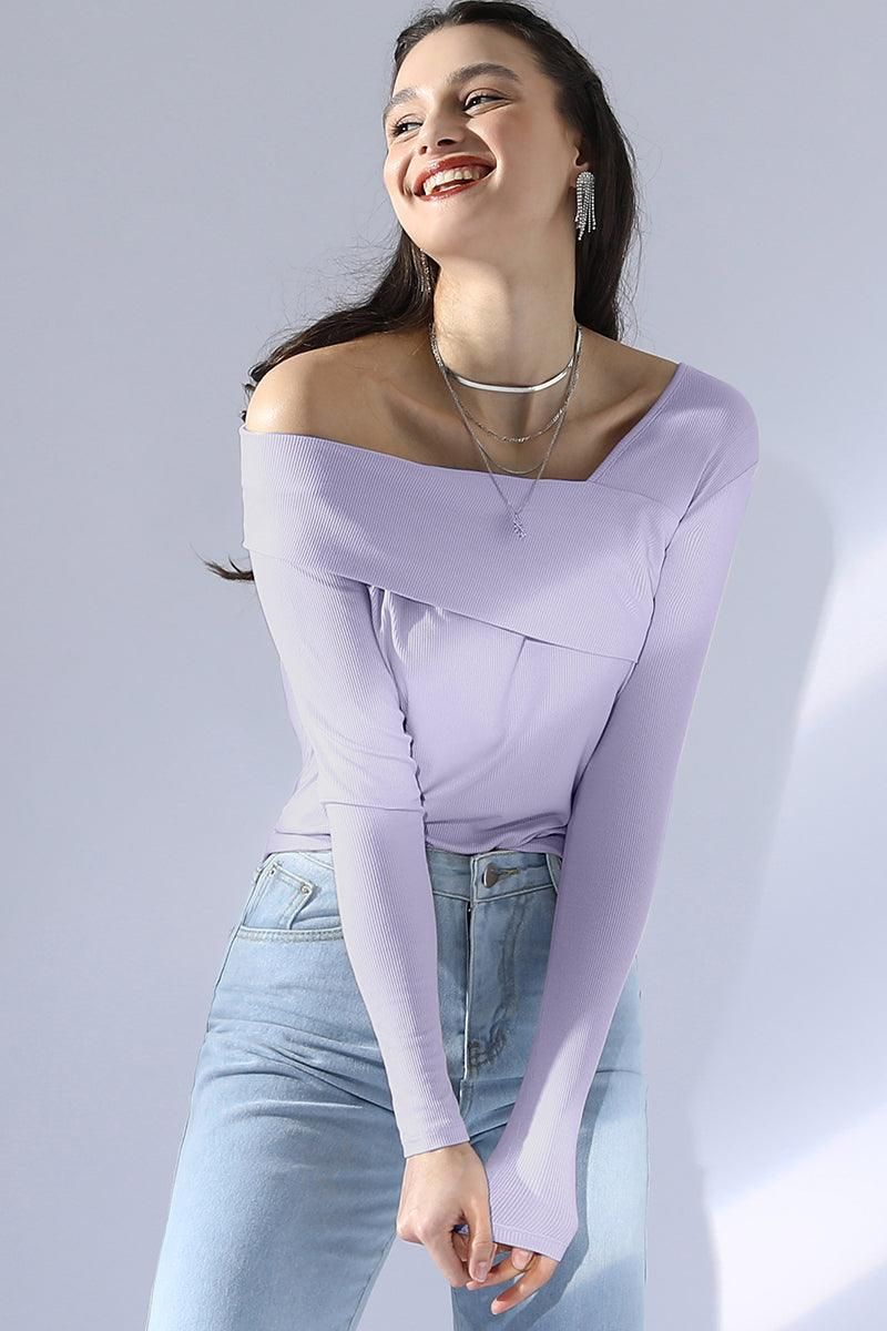 ONE SHOULDER LONG SLEEVE 2 LAYER T SHIRT TOP - Doublju