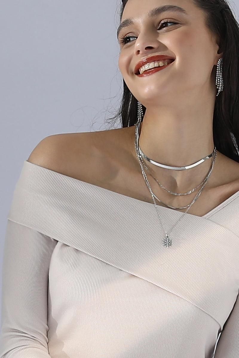 ONE SHOULDER LONG SLEEVE 2 LAYER T SHIRT TOP - Doublju