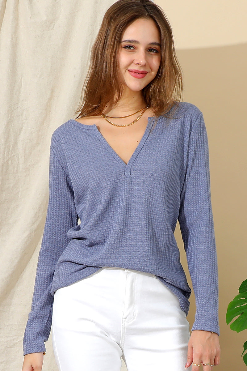 LONG SLEEVE DEEP V NECK TRENDY TUNIC TOP