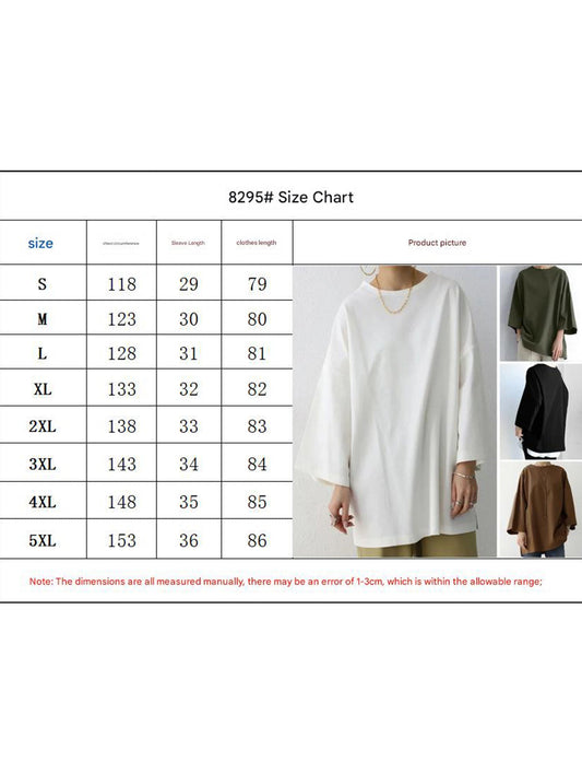 Solid color round neck slit long sleeve loose top