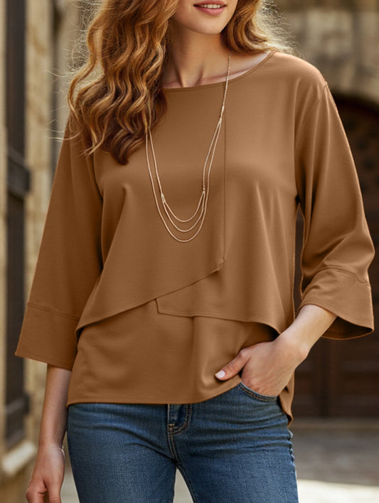 Casual crew neck double-layer top shirt