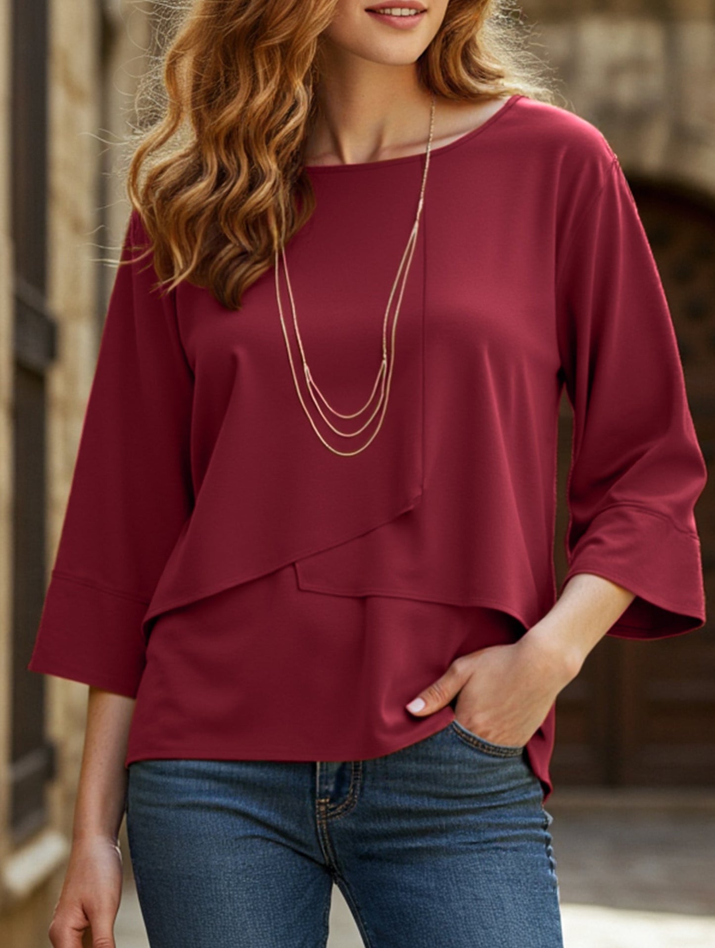 Casual crew neck double-layer top shirt