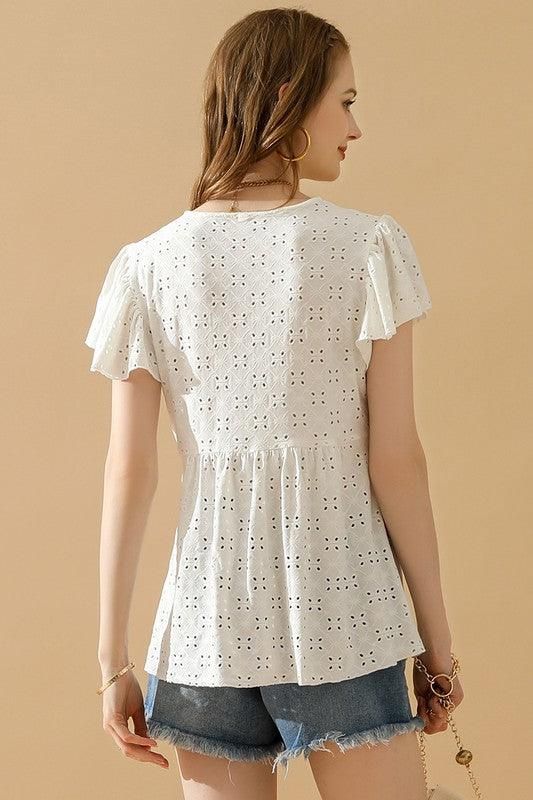 RUFFLED SLEEVE TIE NECK TUNIC TOP - Doublju