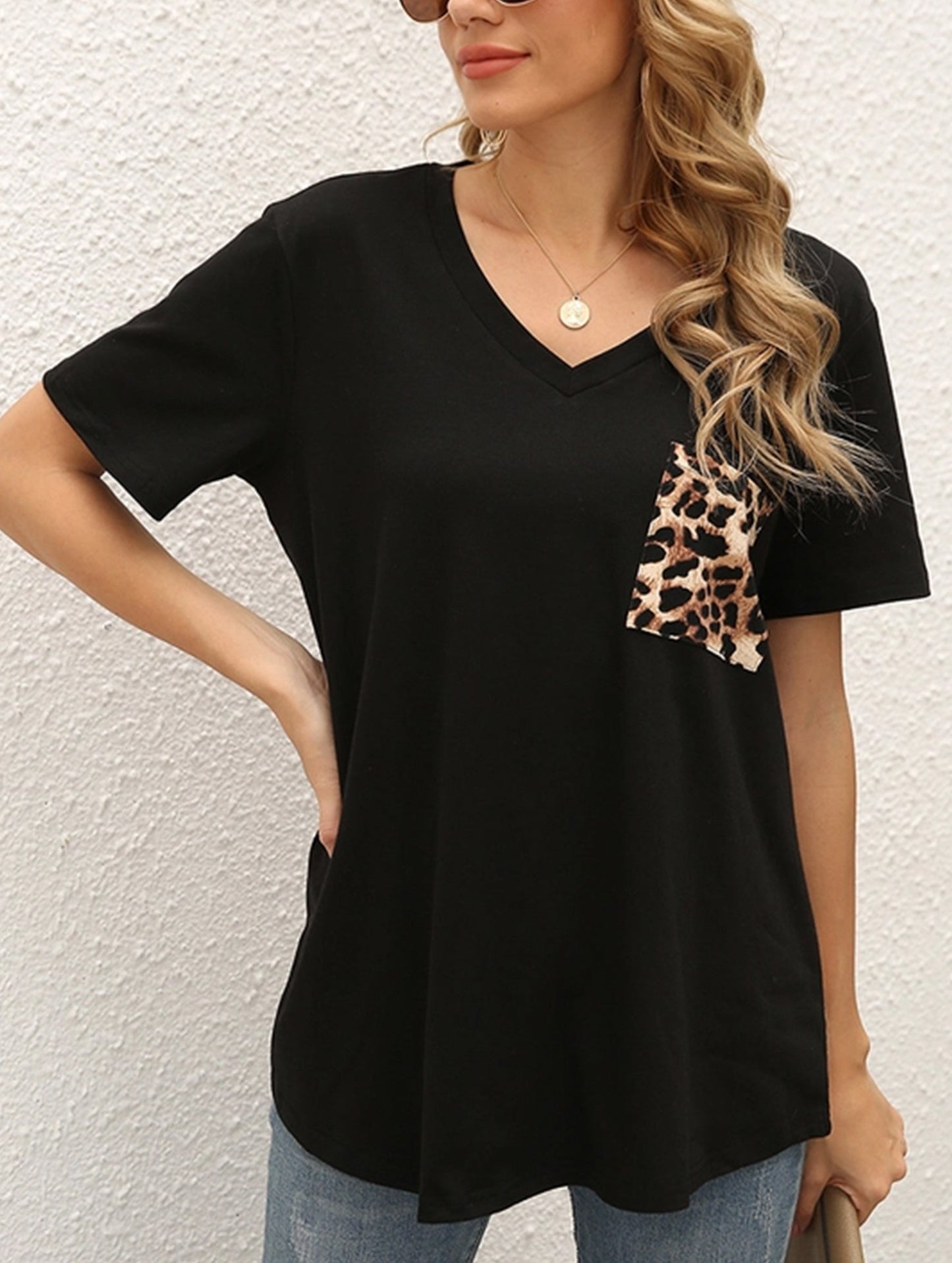 LEOPARD PATTERN BLOCKED CASUAL TOP