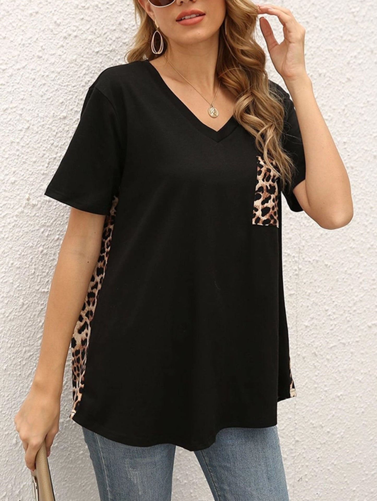 LEOPARD PATTERN BLOCKED CASUAL TOP