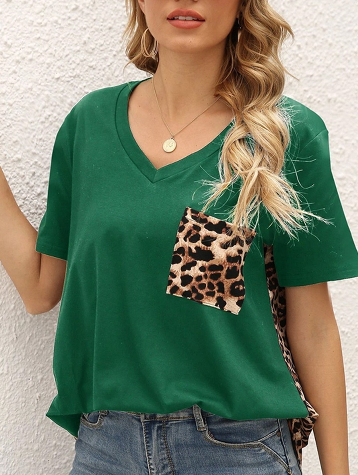 LEOPARD PATTERN BLOCKED CASUAL TOP