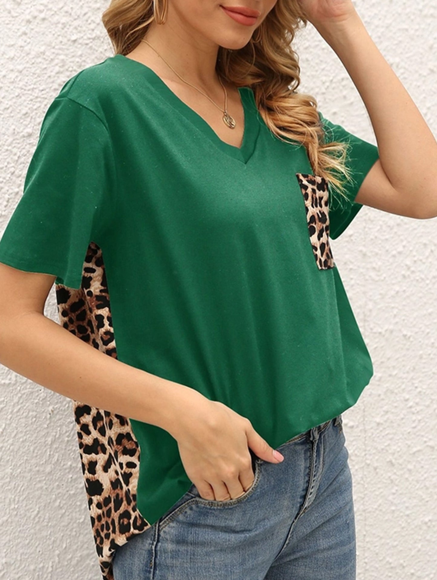 LEOPARD PATTERN BLOCKED CASUAL TOP