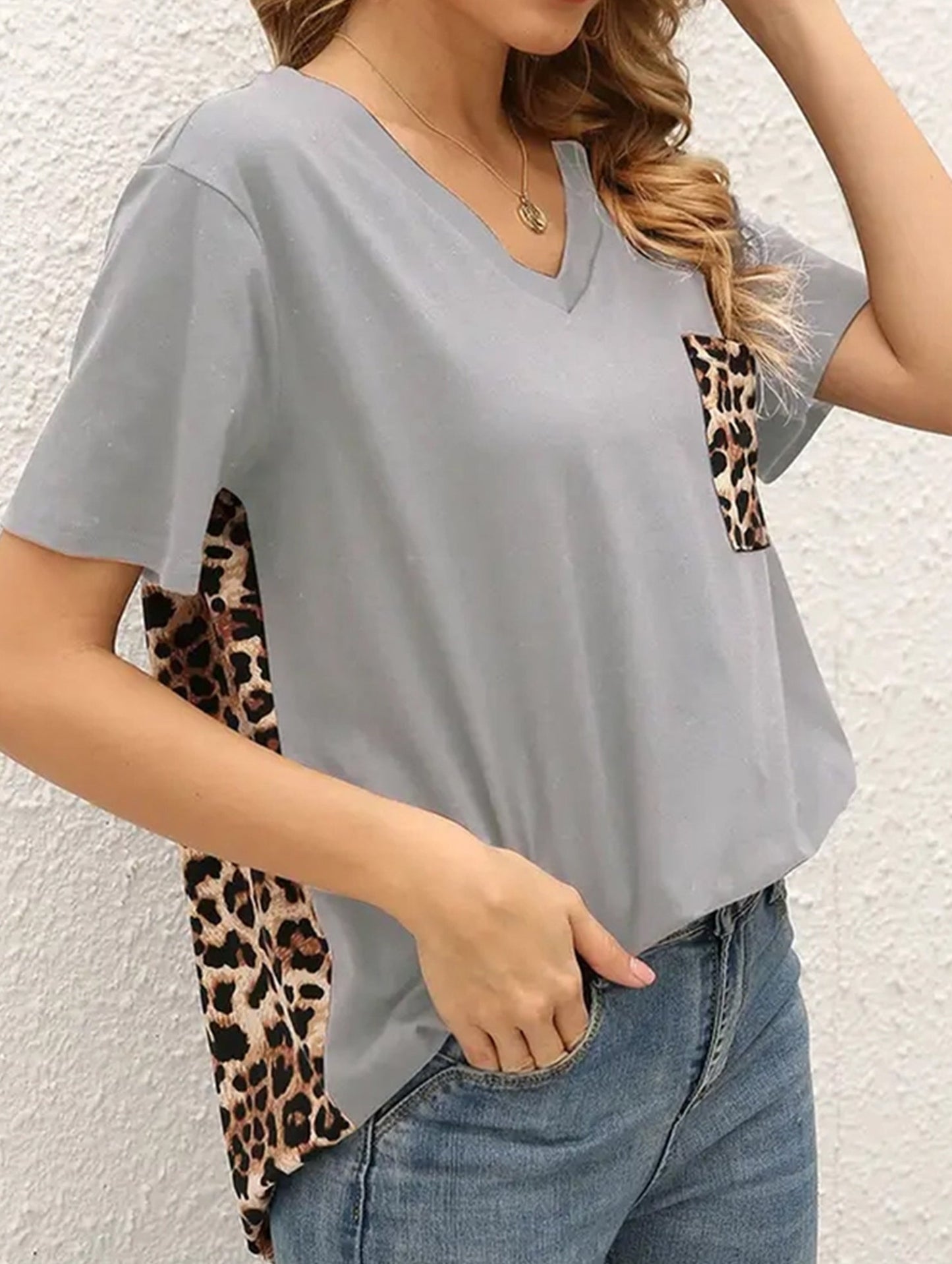 LEOPARD PATTERN BLOCKED CASUAL TOP