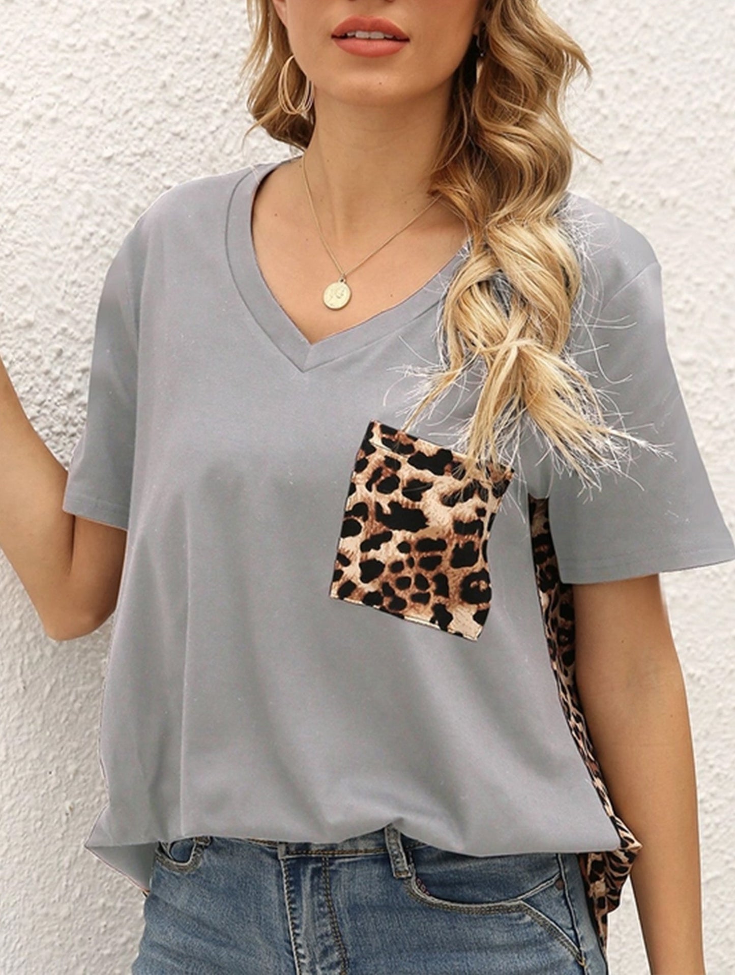 LEOPARD PATTERN BLOCKED CASUAL TOP