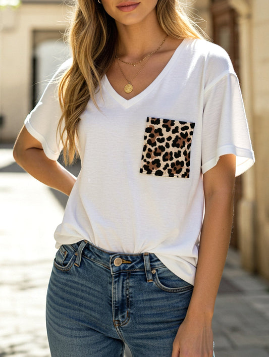 LEOPARD PATTERN BLOCKED CASUAL TOP