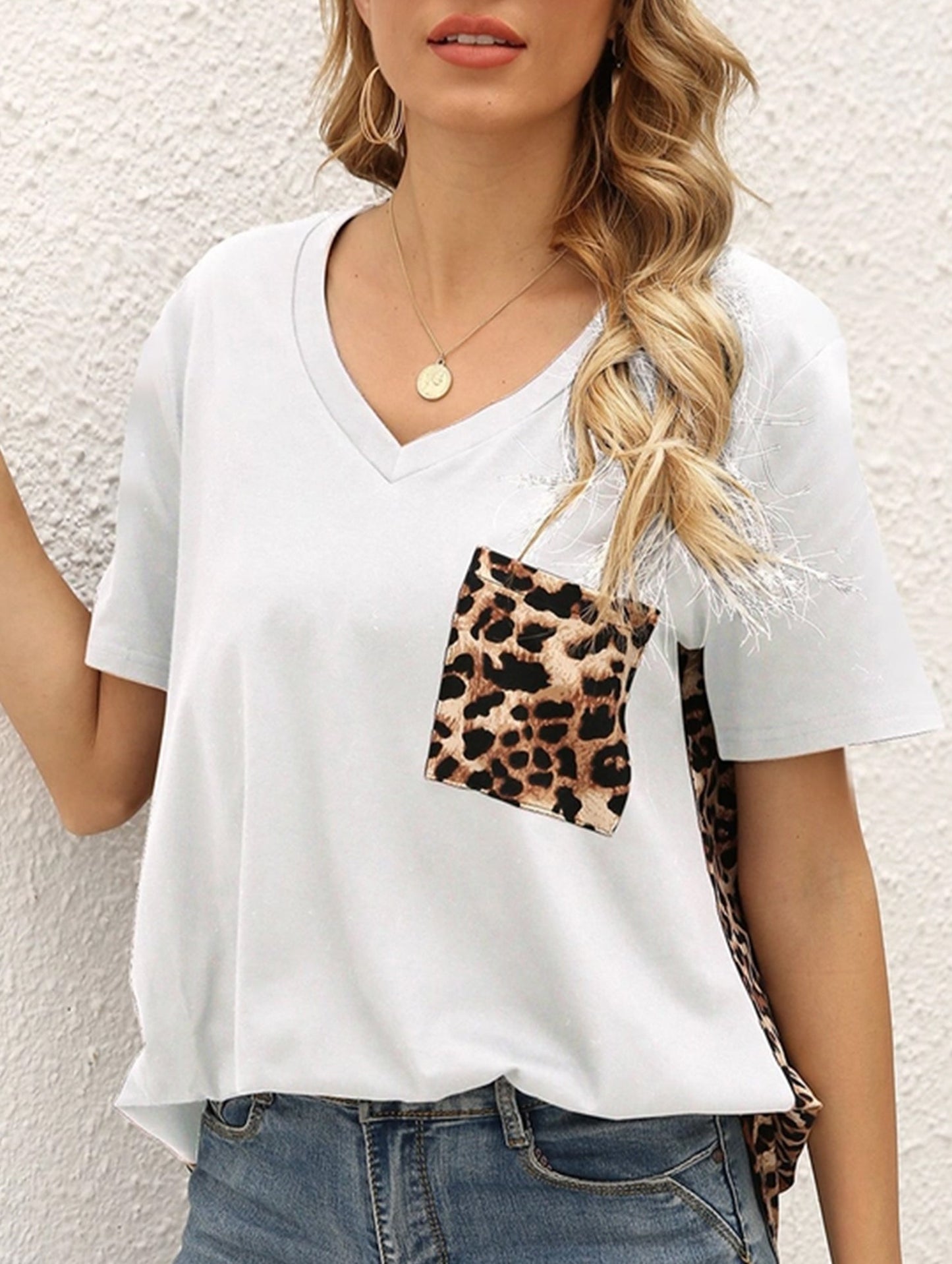 LEOPARD PATTERN BLOCKED CASUAL TOP