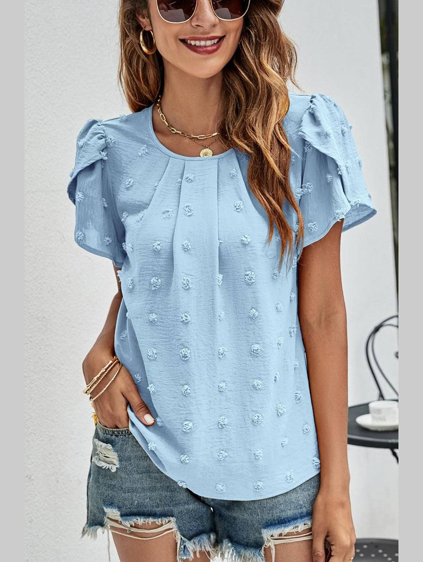 PUFF SLEEVE CASUAL TOP - Doublju